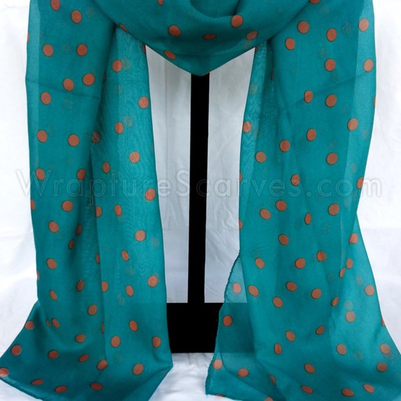 Green “Dotty” chiffon polka dots $6.99 Shipping neck/head scarf 25X58" Larg NWOT - Picture 1 of 4